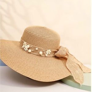 Elegant Tan Sun Hat with Floral Accents
